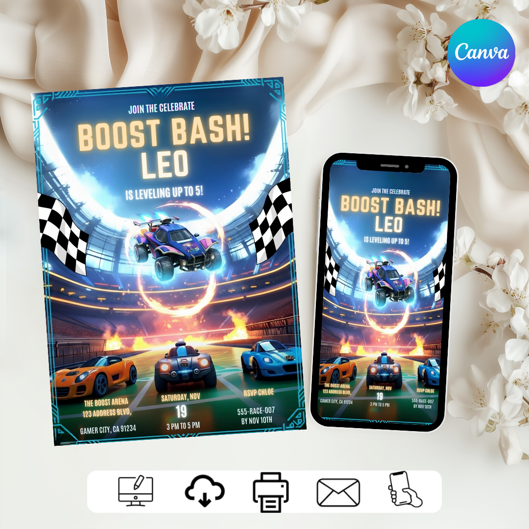 Boy's Video Game Birthday Invitation | Editable Rocket Car Party Invite | Leveling Up Theme | Printable Digital Template | Instant Download