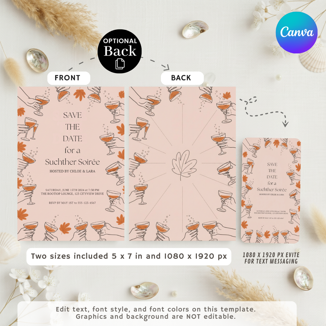 Summer Soirée Invitation Template | Editable Save the Date | Cocktail Party Invite for Her | Bachelorette Party | Digital & Printable Evite