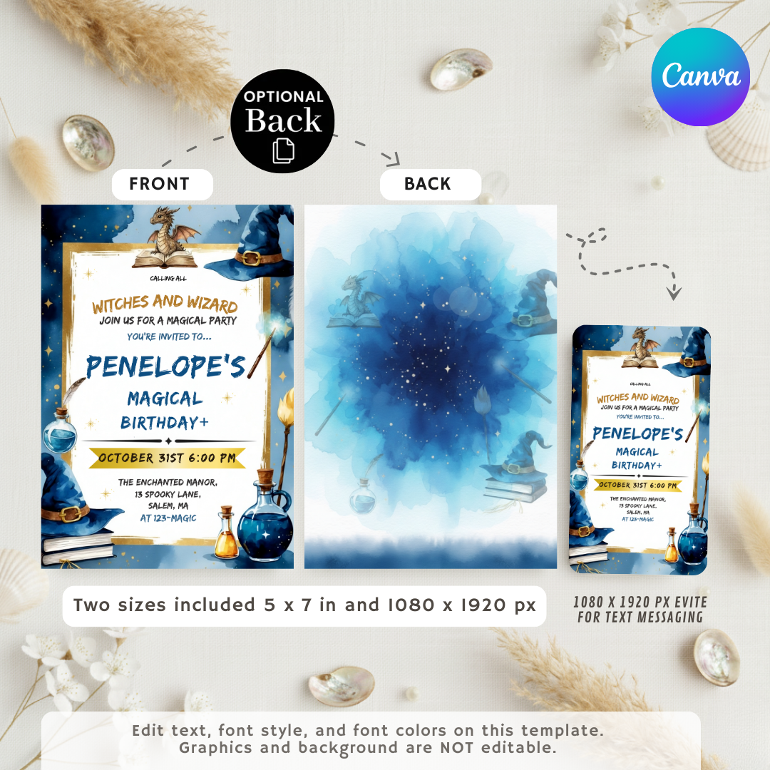 Magical Wizard Birthday Invitation | Editable Witches and Wizards Party Template | Printable Dragon Invite for Boys & Girls | Instant Download