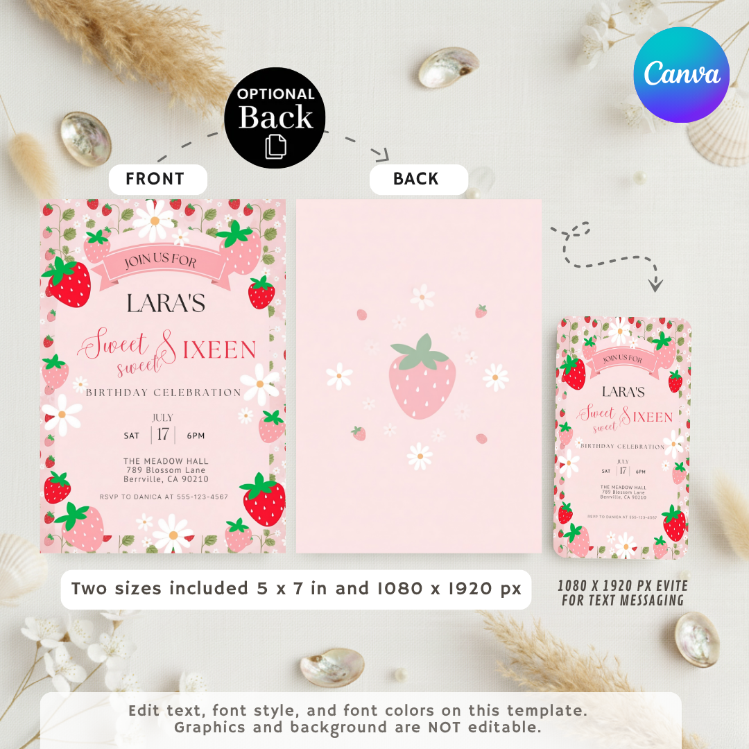 Berry First Birthday Invitation | Editable Berry Sweet 1st Birthday Invite Template | Printable Girl's Party Evite | Instant Download