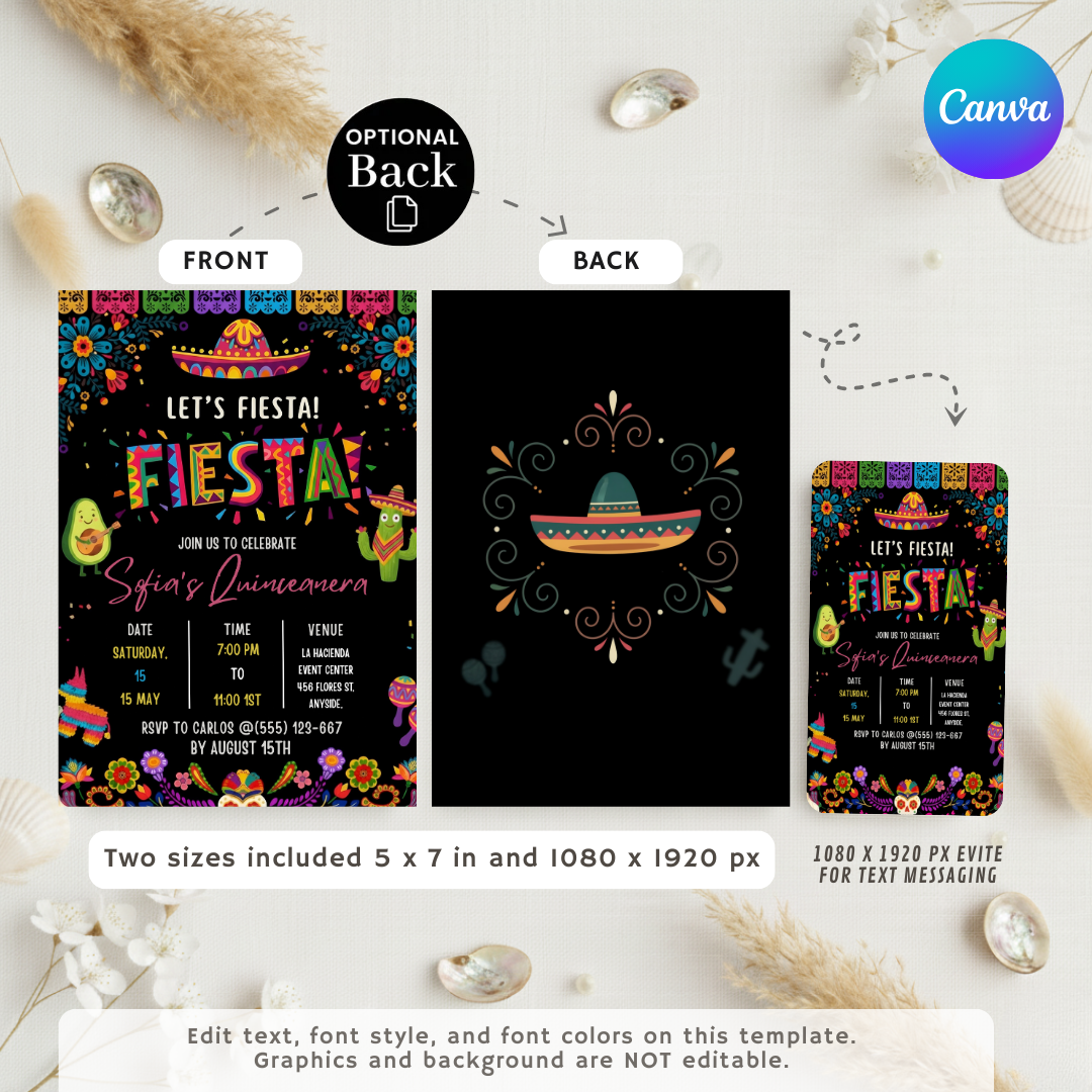 Fiesta Quinceañera Invitation | Editable Mexican Birthday Invite | Sofia's Sweet 15 Template | Printable Digital Invite For Her | Let's Fiesta
