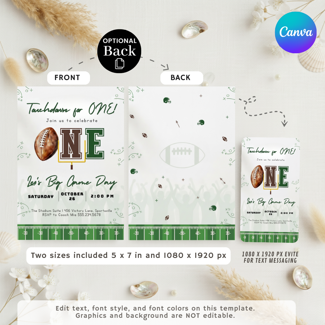 Football First Birthday Invitation Boy | Touchdown for One Invite Template | Editable Big Game Day Party | Digital Evite | Instant Download