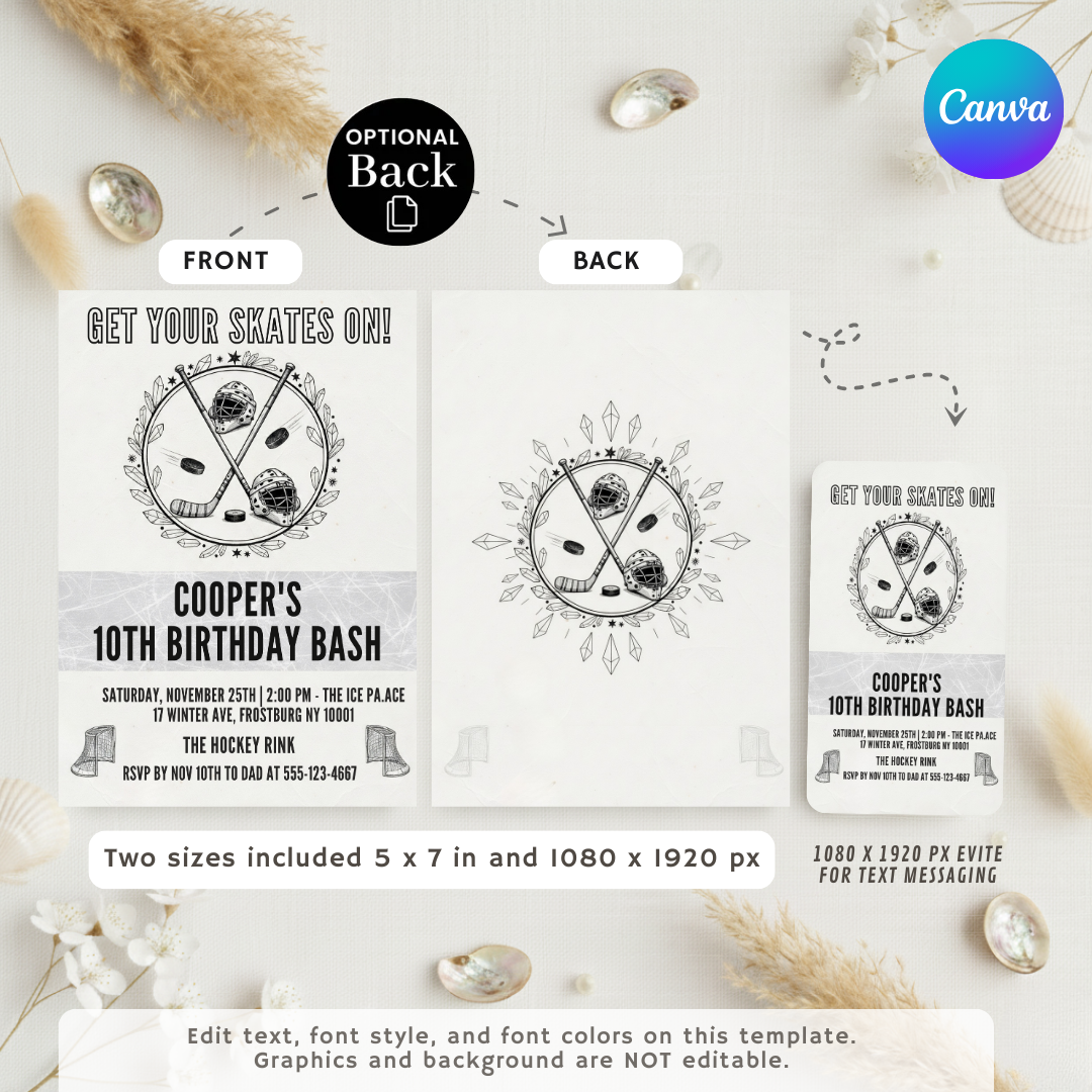 Hockey Birthday Invitation Boy | Editable Ice Skating Party Invite Template | Printable 10th Birthday Bash | Digital Evite | Instant Download