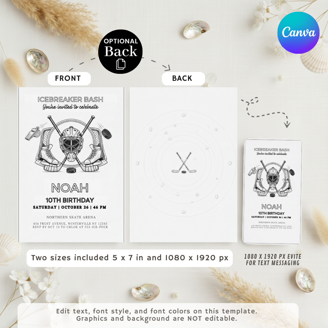 Boy's Hockey Birthday Invitation | Editable Icebreaker Bash Invite Template | Ice Skating Party Printable | 10th Birthday | Instant Download