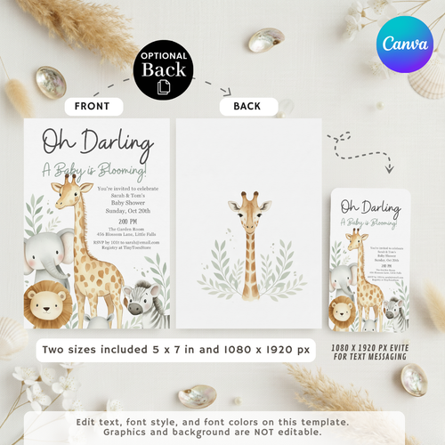 Safari Animal Invitation Template | Watercolor Jungle Party Invite | Editable Greenery Design | Printable & Digital | Instant Download
