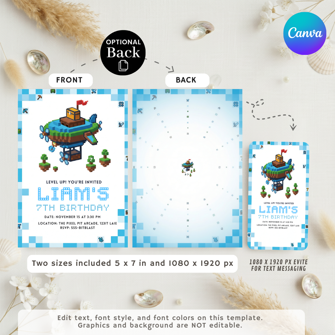 Boy's Video Game Birthday Invitation | Editable Pixel Party Invite Template | Level Up Gamer Birthday | Printable Digital Instant Download
