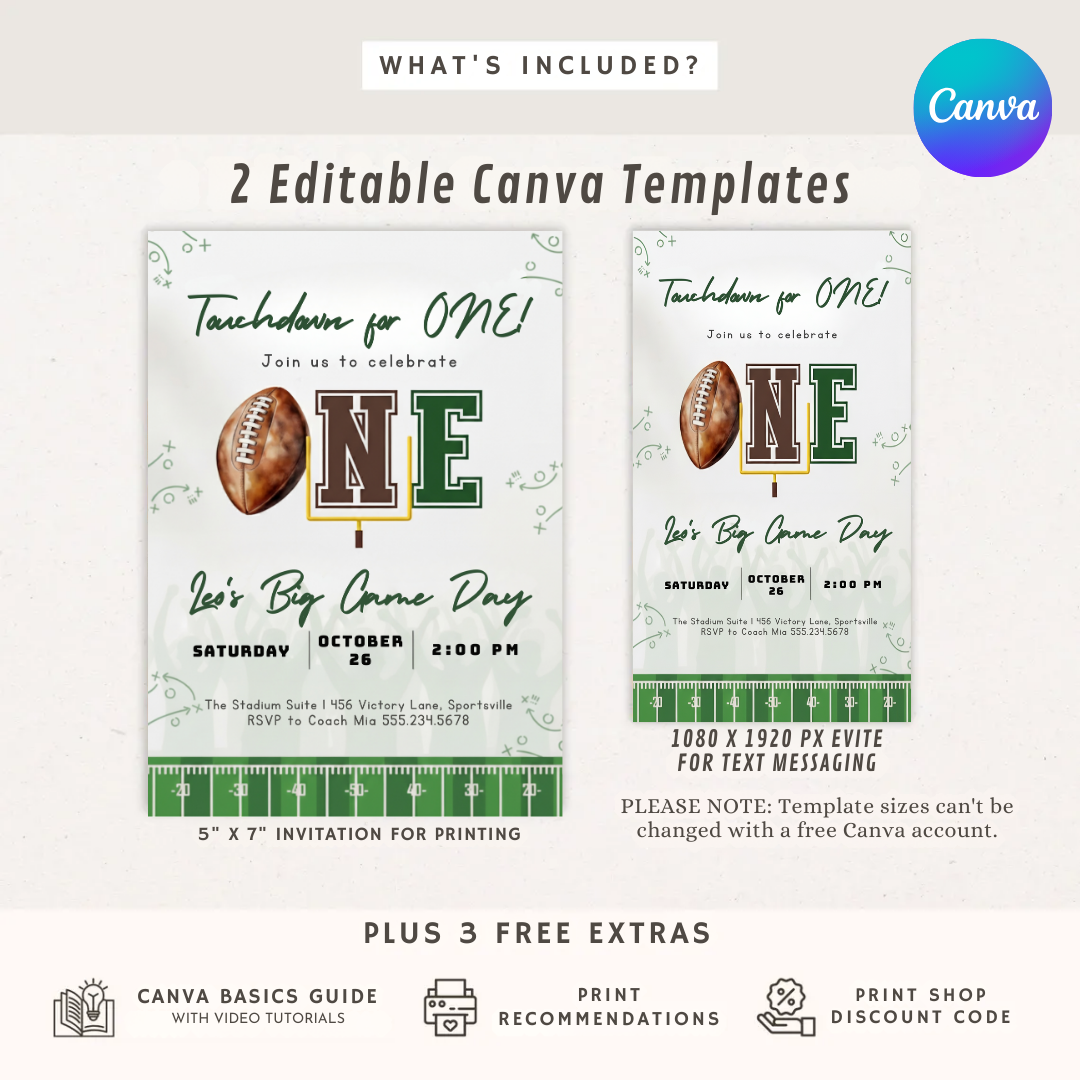 Football First Birthday Invitation Boy | Touchdown for One Invite Template | Editable Big Game Day Party | Digital Evite | Instant Download