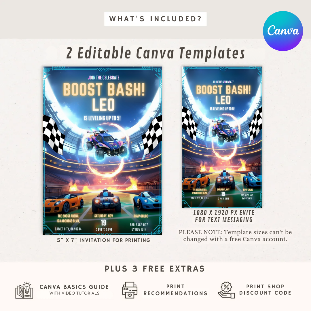 Boy's Video Game Birthday Invitation | Editable Rocket Car Party Invite | Leveling Up Theme | Printable Digital Template | Instant Download