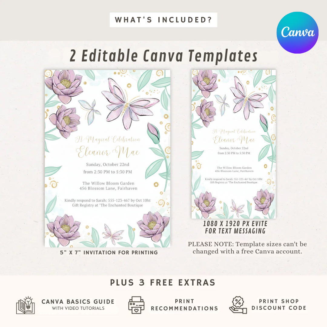 Magical Butterfly Invitation | Girl's Birthday Party | Enchanted Fairy Garden Evite | Editable Floral Template | Printable Instant Download
