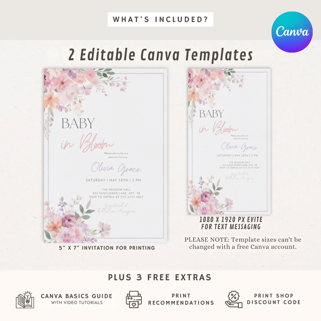 Baby in Bloom Baby Shower Invitation | Girl Baby Shower Invite | Editable Floral Butterfly Template | Printable Garden Party | Instant Download