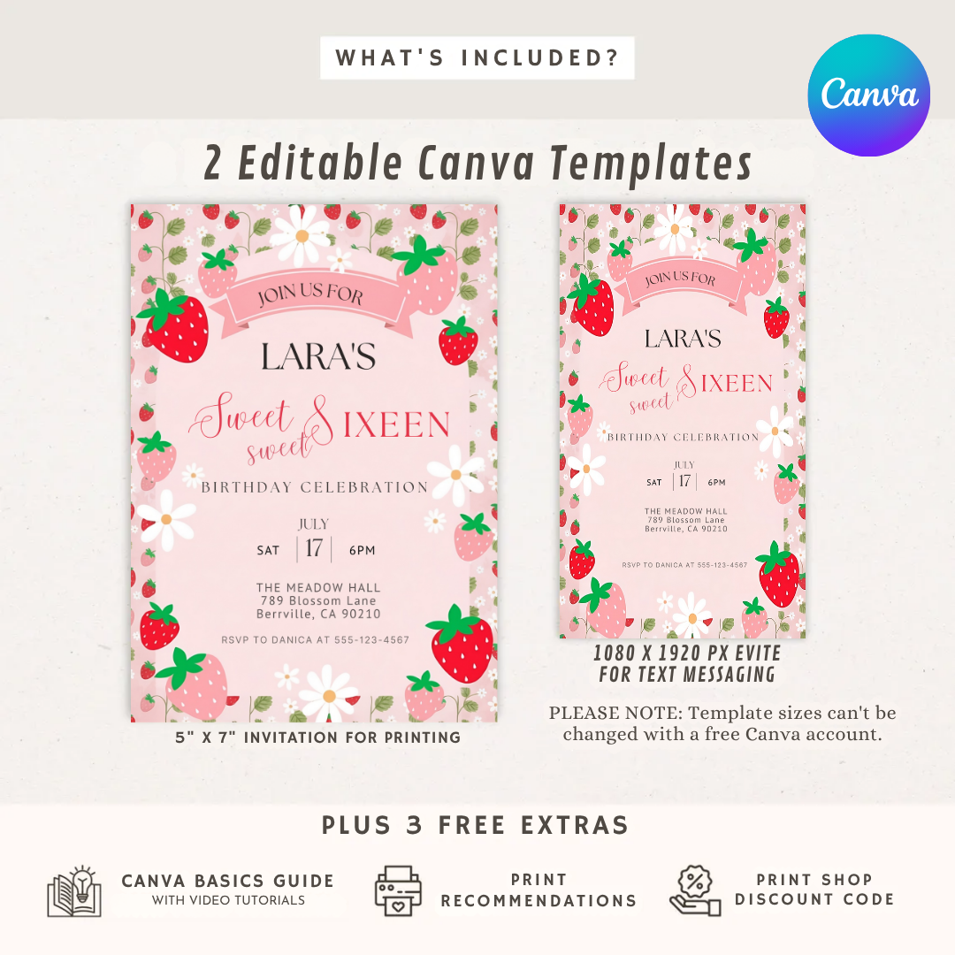 Berry First Birthday Invitation | Editable Berry Sweet 1st Birthday Invite Template | Printable Girl's Party Evite | Instant Download