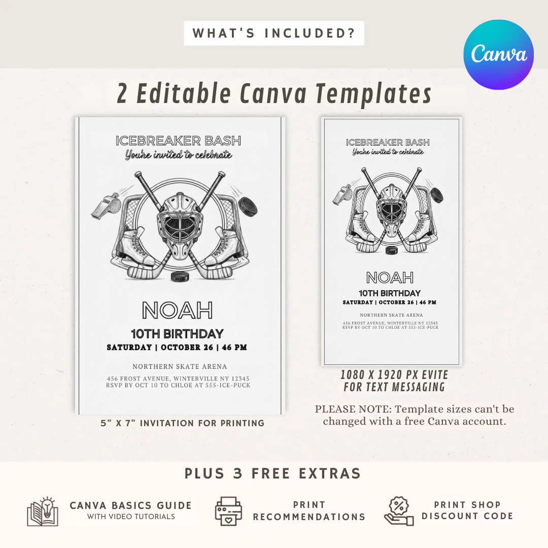 Boy's Hockey Birthday Invitation | Editable Icebreaker Bash Invite Template | Ice Skating Party Printable | 10th Birthday | Instant Download