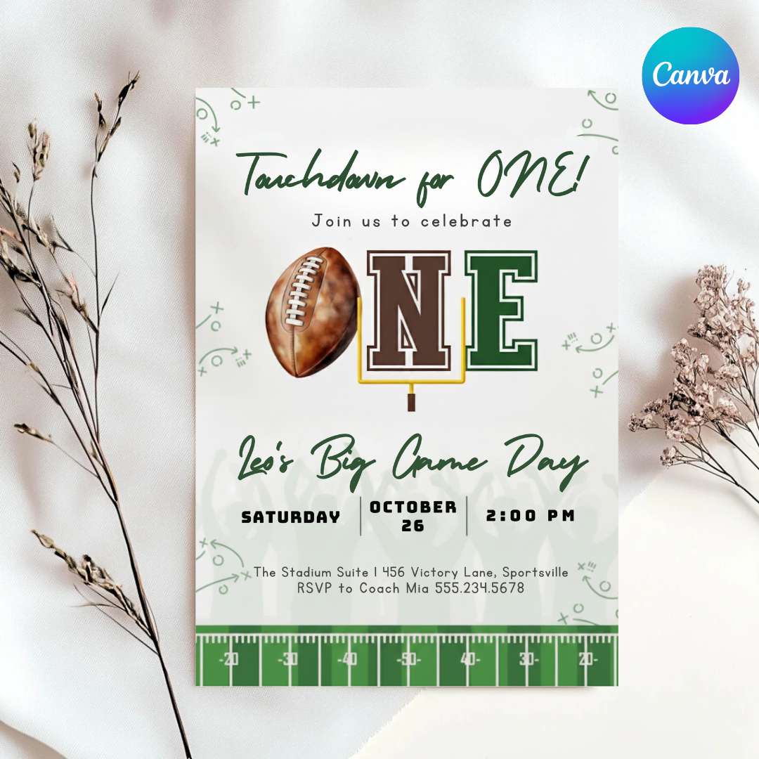 Football First Birthday Invitation Boy | Touchdown for One Invite Template | Editable Big Game Day Party | Digital Evite | Instant Download