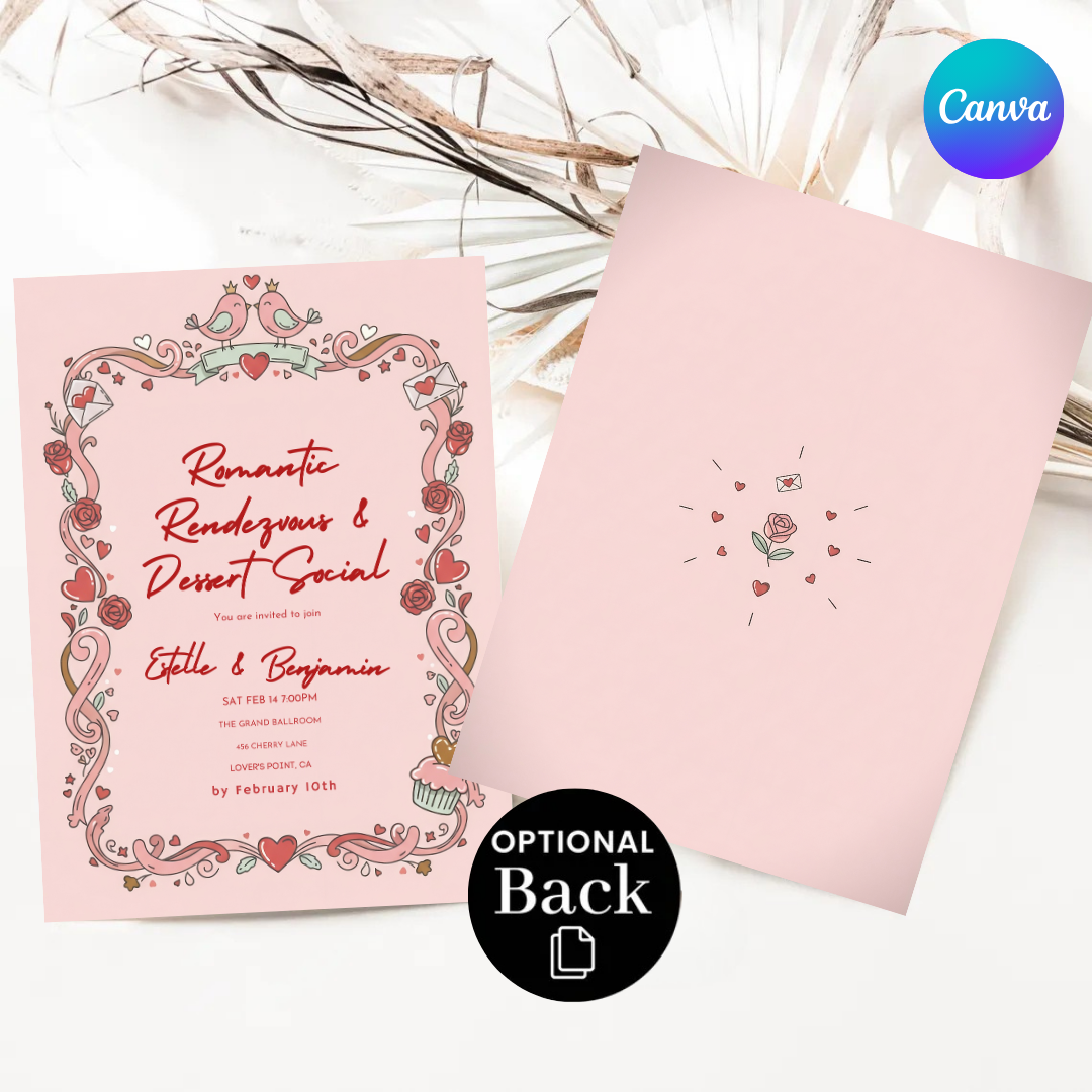 Editable Valentine's Day Invitation | Romantic Rendezvous & Dessert Social Template | Couples Party Invite | Love Birds Theme | Instant Download