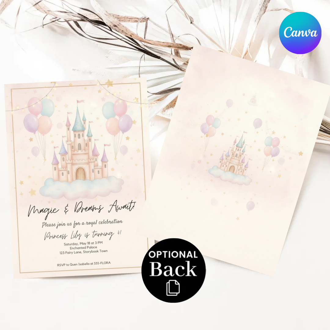 Princess Birthday Invitation | Editable Castle Invite Template | Girl's Royal Celebration | Whimsical Fairy Tale Party | Printable | Digital Evite