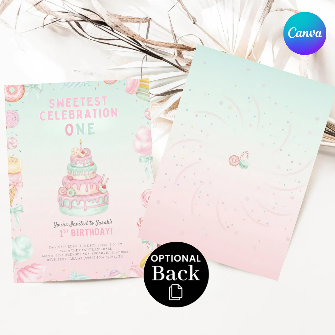 Girl's First Birthday Invitation | Sweetest One Birthday Invite | Editable Candy Land Party Template | Printable Donut Theme | Instant Download