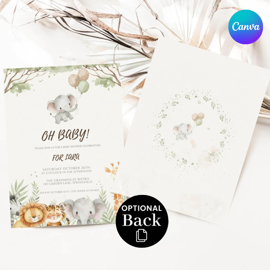 Editable Jungle Safari Invitation Template | Watercolor Animal Party Invite | Printable Instant Download