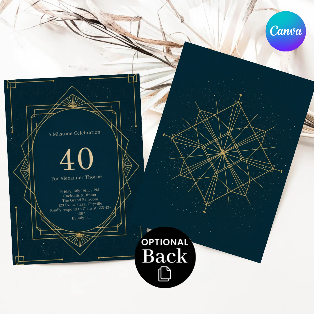 Art Deco 40th Birthday Invitation For Him | Editable Gatsby Party Template | Roaring 20s Milestone Invite | Printable & Digital Evite