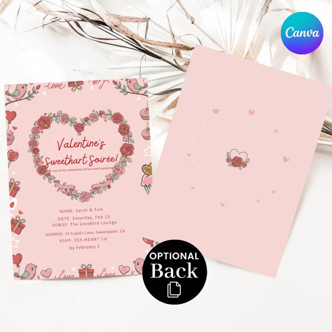 Valentine's Day Invitation Template | Editable Sweetheart Soirée Invite | Couples Party or Galentine's Invite | Printable | Instant Download