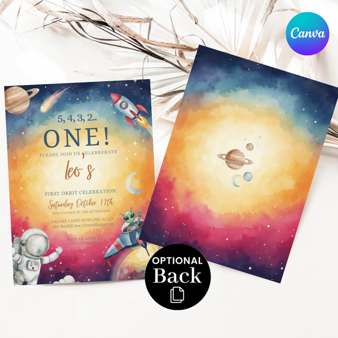 Boy's First Orbit Birthday Invitation Template | Editable Outer Space Party Invite | Astronaut Galaxy 1st Birthday | Printable Digital Download