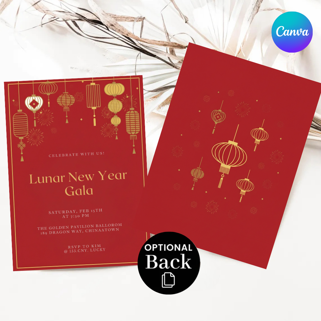 Lunar New Year Gala Invitation | Editable Chinese New Year Party Template | Red and Gold Lanterns Evite | Printable Digital | Instant Download