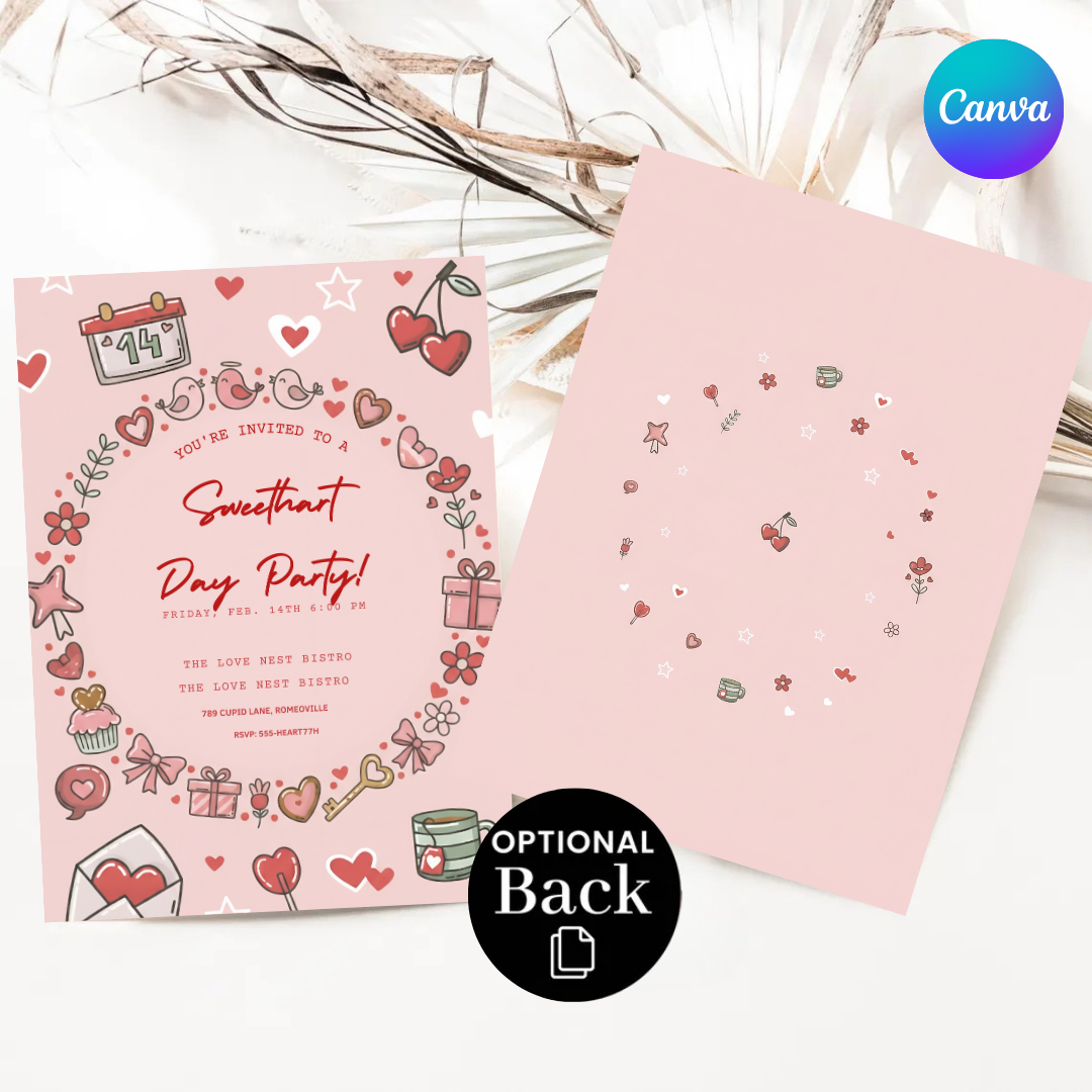 Editable Valentine's Day Party Invitation | Sweetheart Day Invite Template | Galentine's Party Printable | Cute Doodle V-Day Evite | Instant Download
