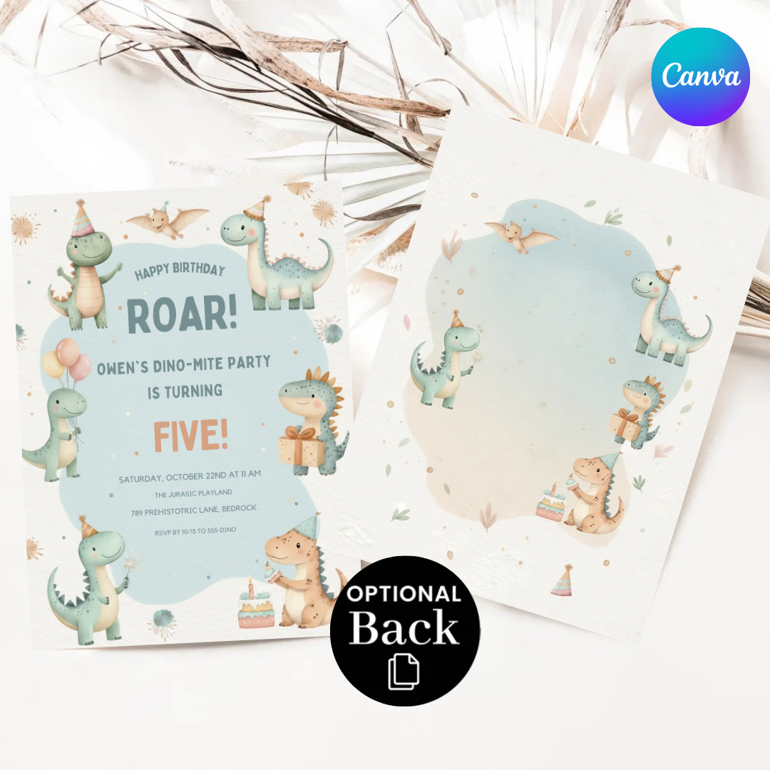 Dinosaur Birthday Invitation Editable Template | Dino-Mite Boy or Girl Party Invite | Roar First Birthday Printable | Instant Digital Download