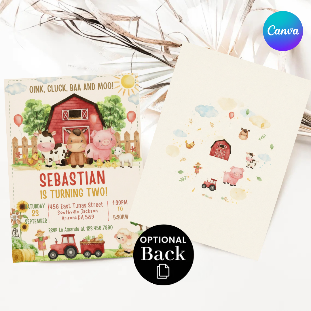 Farm Animal Birthday Invitation Template | Editable Barnyard Bash Invite for Boys and Girls | Printable Kids Party Card | Digital Download