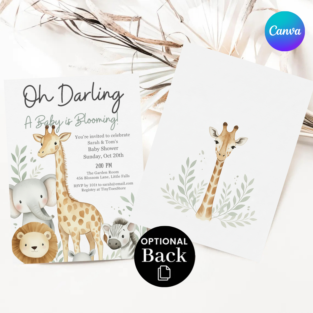 Safari Animal Invitation Template | Watercolor Jungle Party Invite | Editable Greenery Design | Printable & Digital | Instant Download