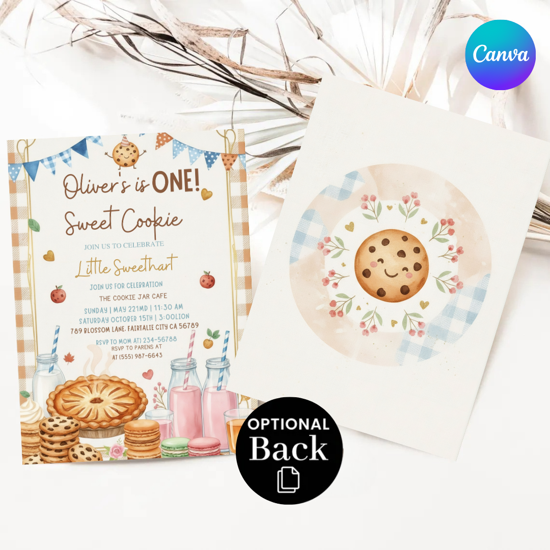 Sweet One Birthday Invite | Cookie Theme Party | Boy's 1st Birthday | Canva / Printable | Instant Download