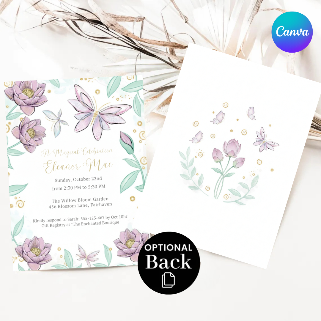 Magical Butterfly Invitation | Girl's Birthday Party | Enchanted Fairy Garden Evite | Editable Floral Template | Printable Instant Download