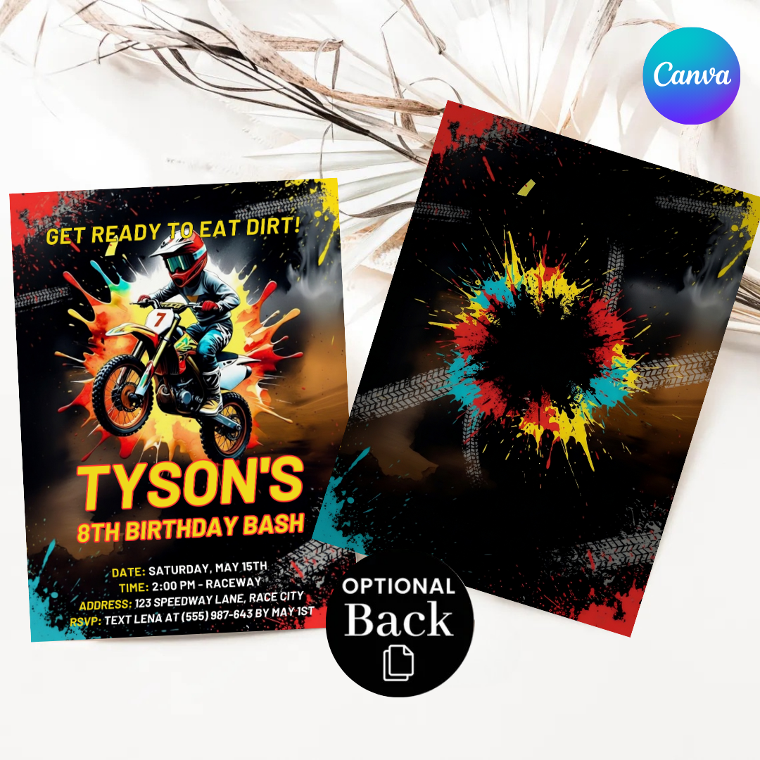 Boy's Motocross Birthday Invitation | Editable Dirt Bike Party Template | Racing Invite for Kids | Printable | Instant Download | Eat Dirt