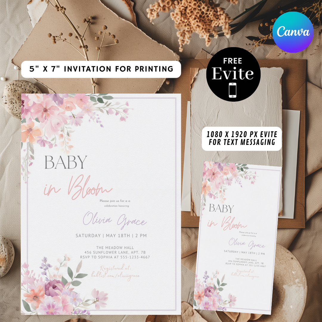 Baby in Bloom Baby Shower Invitation | Girl Baby Shower Invite | Editable Floral Butterfly Template | Printable Garden Party | Instant Download