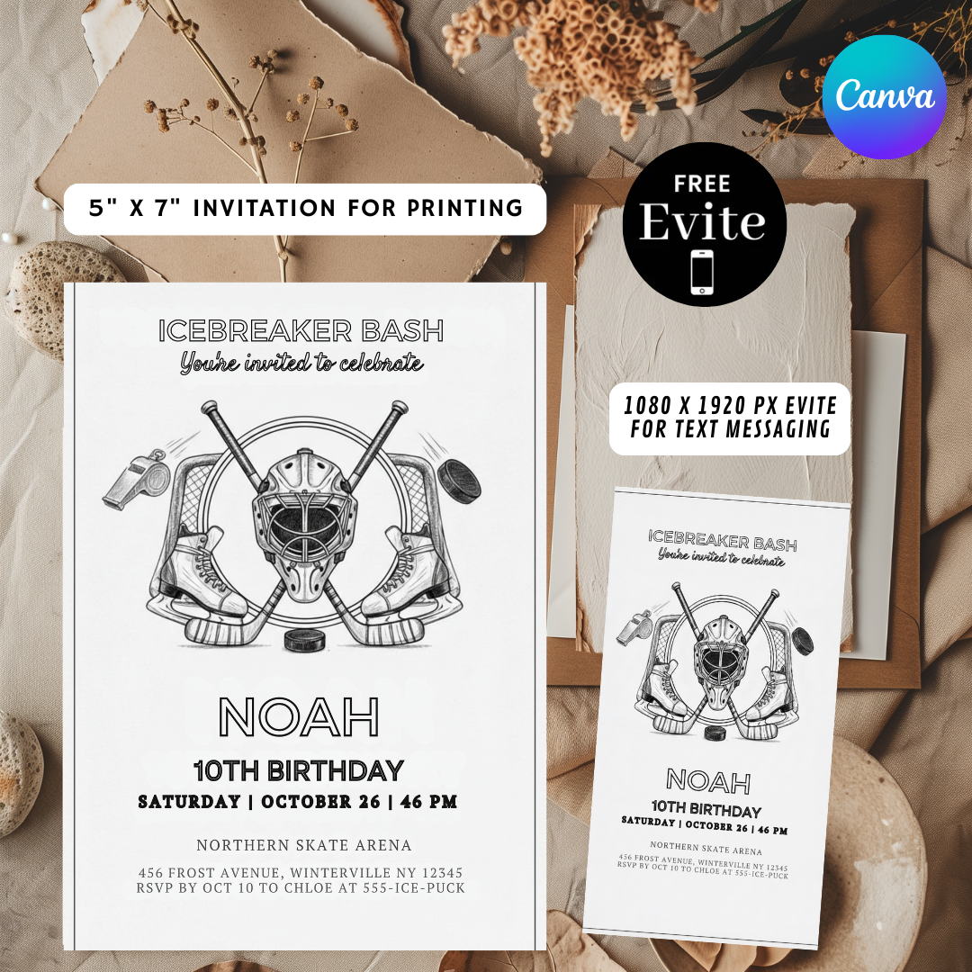 Boy's Hockey Birthday Invitation | Editable Icebreaker Bash Invite Template | Ice Skating Party Printable | 10th Birthday | Instant Download