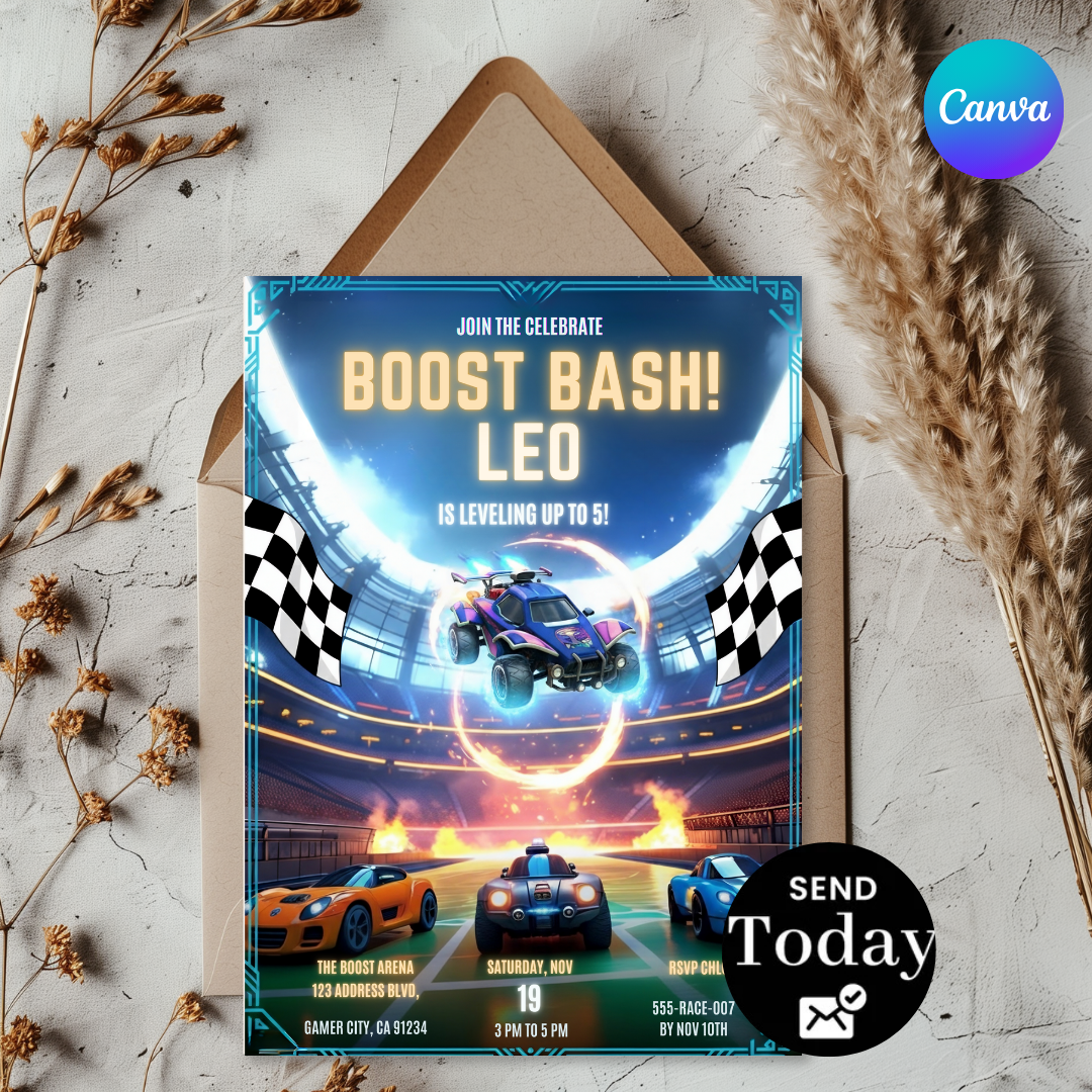 Boy's Video Game Birthday Invitation | Editable Rocket Car Party Invite | Leveling Up Theme | Printable Digital Template | Instant Download