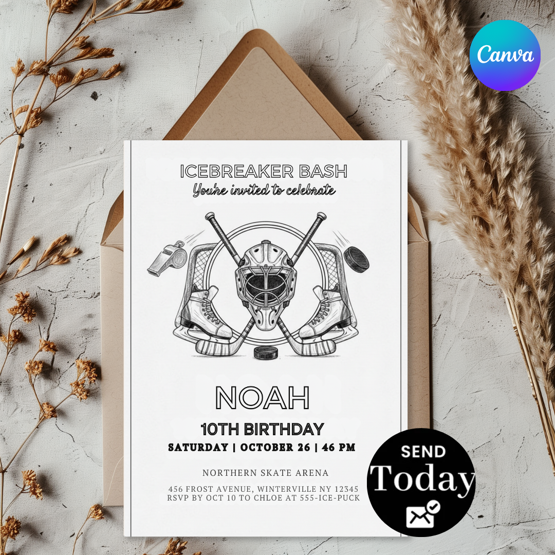Boy's Hockey Birthday Invitation | Editable Icebreaker Bash Invite Template | Ice Skating Party Printable | 10th Birthday | Instant Download