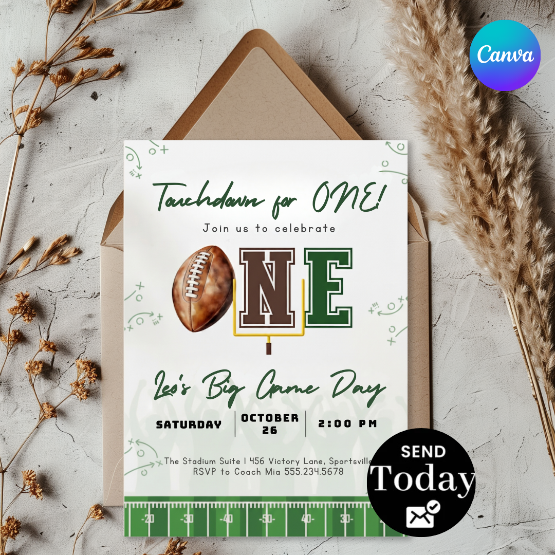 Football First Birthday Invitation Boy | Touchdown for One Invite Template | Editable Big Game Day Party | Digital Evite | Instant Download