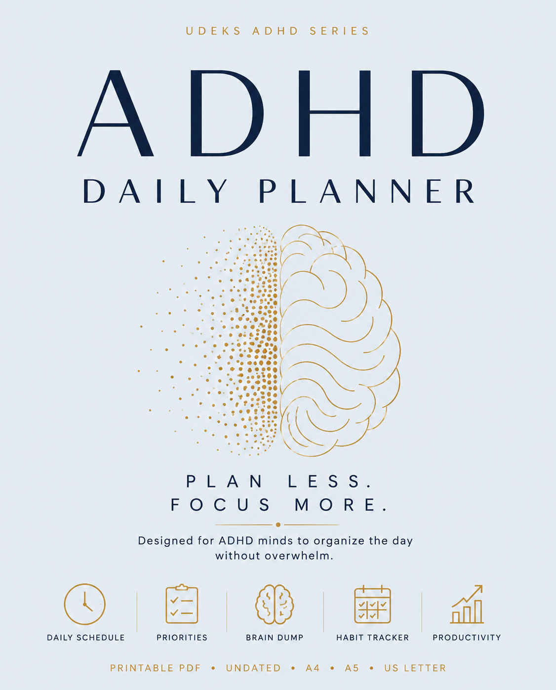 ADHD Daily Planner Printable, Undated ADHD Planner PDF, Brain Dump, Task List, Habit Tracker, Productivity